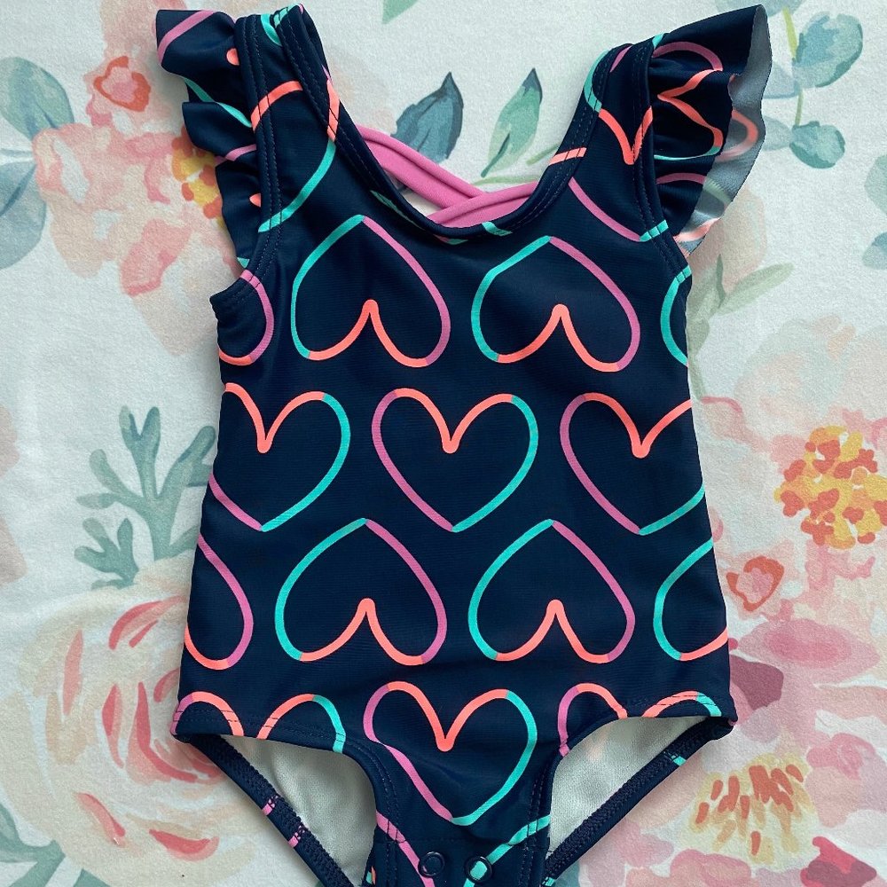 Swimsuit- Navy with hearts, Carters, 3M